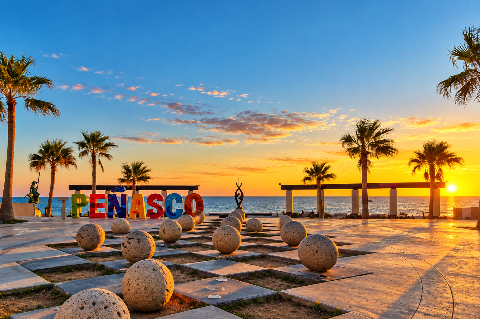 Puerto Peñasco Malecón at sunset overlooking the Sea of Cortez